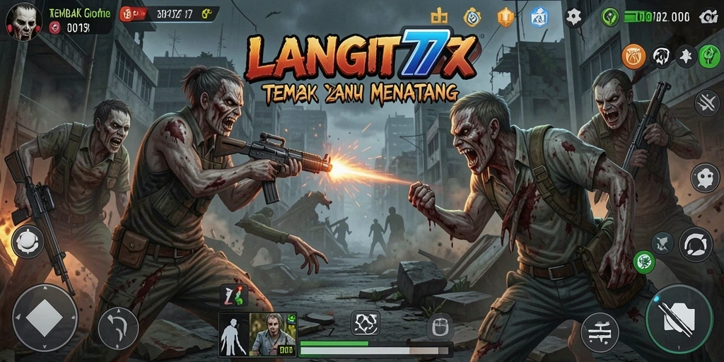 Tampilan antarmuka LANGIT77 saat melawan zombie yang menantang.