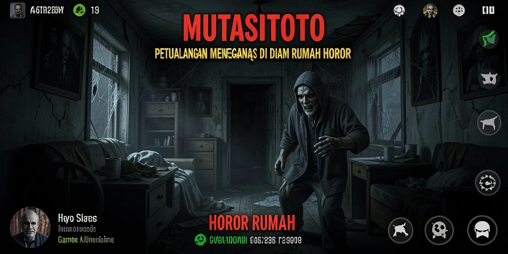 Tampilan antarmuka menyeramkan dan mendebarkan dari game Horor Rumah.