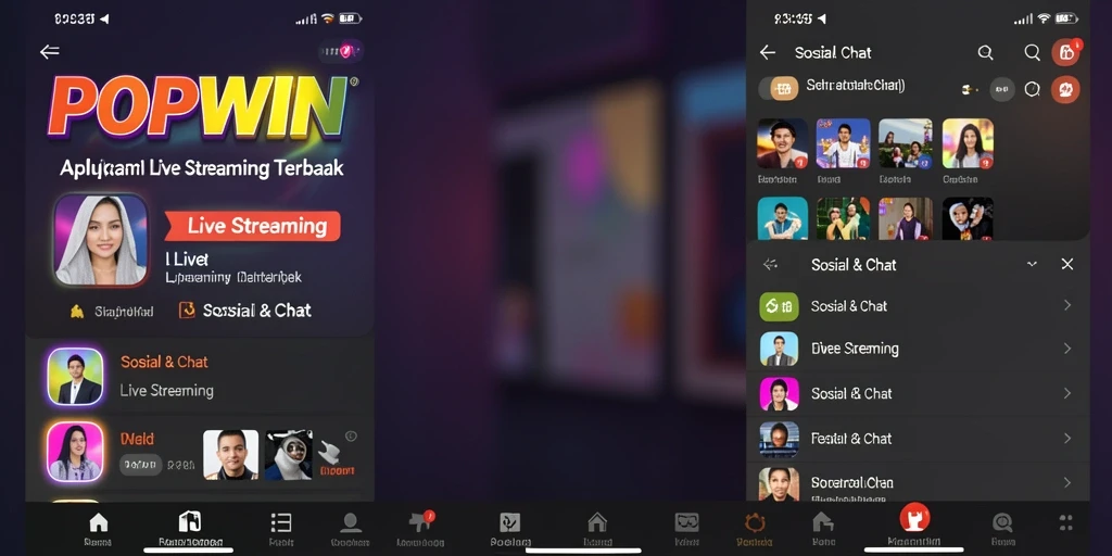 Antarmuka pengguna POPWIN yang interaktif dan menarik untuk Live Streaming.