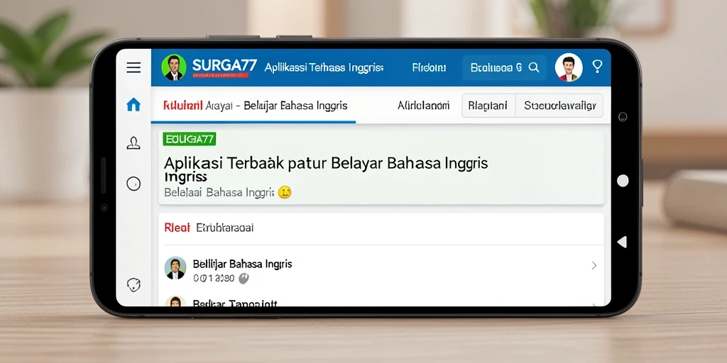 Tampilan antarmuka aplikasi SURGA77 saat belajar Bahasa Inggris.